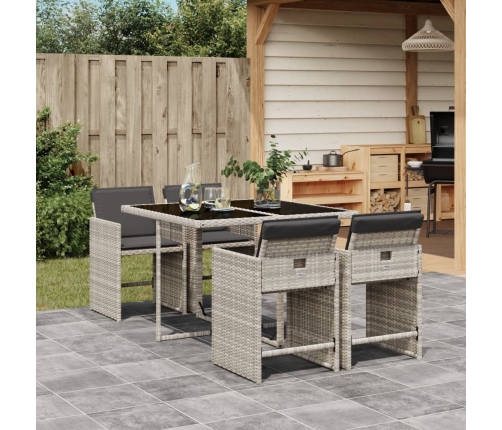 Set comedor de jardín 5 pzas cojines ratán sintético gris claro