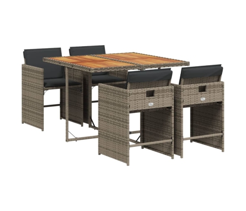 Set comedor de jardín 5 piezas con cojines ratán sintético gris