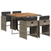 Set comedor de jardín 5 piezas con cojines ratán sintético gris