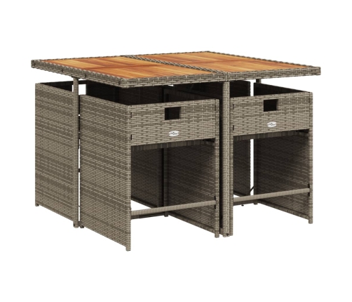 Set comedor de jardín 5 piezas con cojines ratán sintético gris