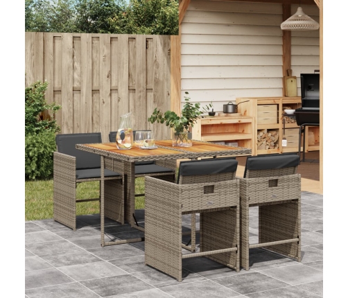 Set comedor de jardín 5 piezas con cojines ratán sintético gris