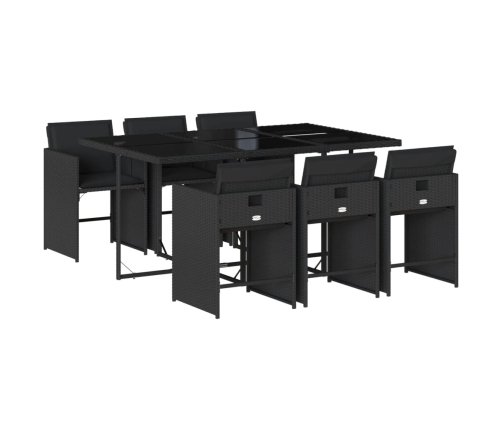 Set de comedor de jardín 7 pzas y cojines ratán sintético negro