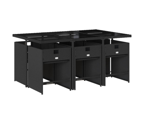 Set de comedor de jardín 7 pzas y cojines ratán sintético negro
