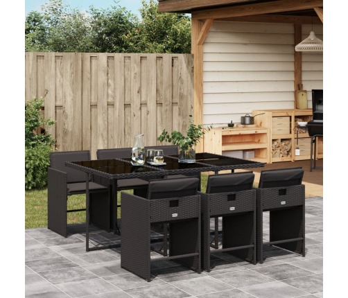 Set de comedor de jardín 7 pzas y cojines ratán sintético negro