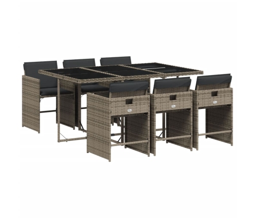 Set comedor jardín 7 pzas y cojines ratán sintético gris