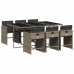 Set comedor jardín 7 pzas y cojines ratán sintético gris