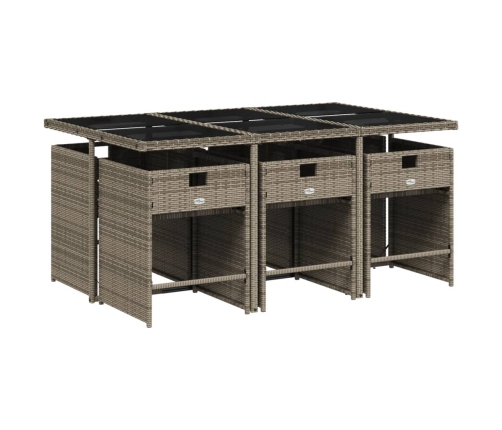 Set comedor jardín 7 pzas y cojines ratán sintético gris