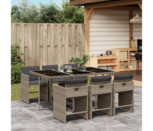 Set comedor jardín 7 pzas y cojines ratán sintético gris