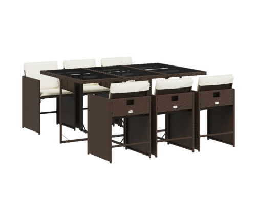 Set comedor de jardín 7 pzas con cojines ratán sintético marrón