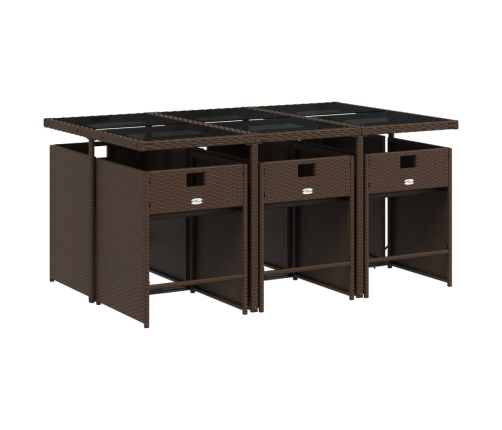 Set comedor de jardín 7 pzas con cojines ratán sintético marrón