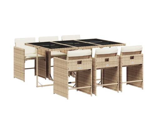 Set comedor de jardín 7 pzas con cojines ratán sintético beige