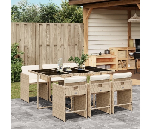 Set comedor de jardín 7 pzas con cojines ratán sintético beige