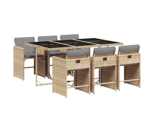 Set comedor de jardín 7 pzas con cojines ratán sintético beige