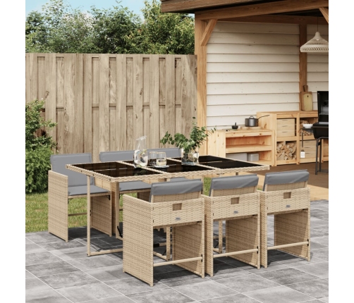 Set comedor de jardín 7 pzas con cojines ratán sintético beige