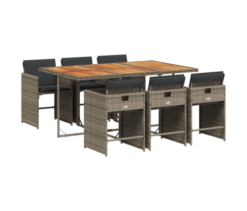 Set comedor jardín 7 pzas y cojines ratán sintético gris