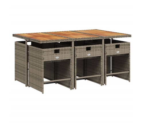 Set comedor jardín 7 pzas y cojines ratán sintético gris