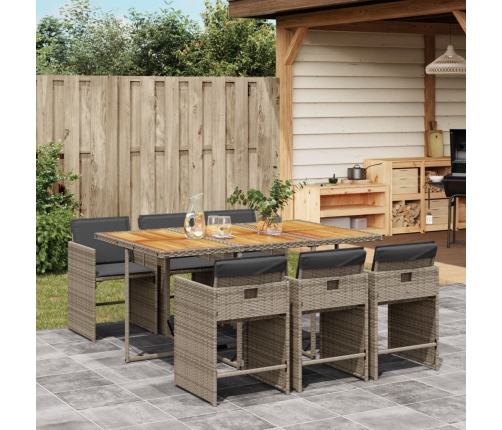 Set comedor jardín 7 pzas y cojines ratán sintético gris