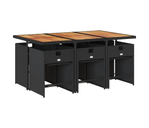 Set de comedor de jardín 7 pzas y cojines ratán sintético negro