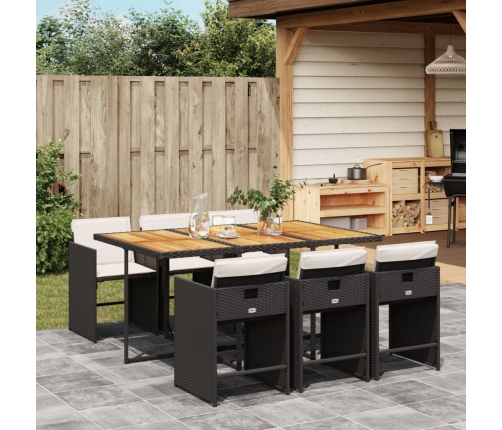 Set de comedor de jardín 7 pzas y cojines ratán sintético negro