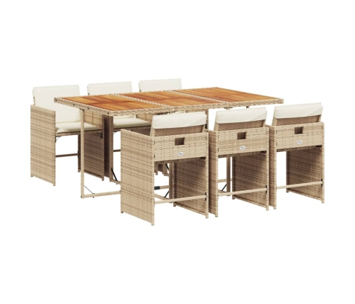 Set comedor de jardín 7 pzas con cojines ratán sintético beige