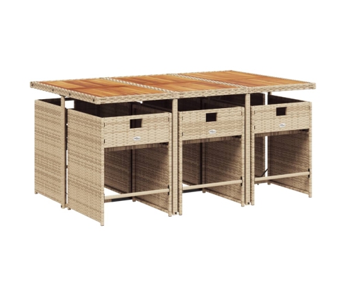 Set comedor de jardín 7 pzas con cojines ratán sintético beige
