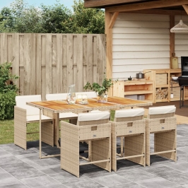 Set comedor de jardín 7 pzas con cojines ratán sintético beige