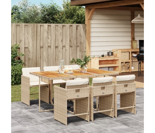 Set comedor de jardín 7 pzas con cojines ratán sintético beige
