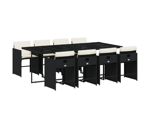 Set de comedor de jardín 9 pzas y cojines ratán sintético negro