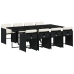 Set de comedor de jardín 9 pzas y cojines ratán sintético negro