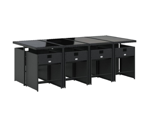 Set de comedor de jardín 9 pzas y cojines ratán sintético negro
