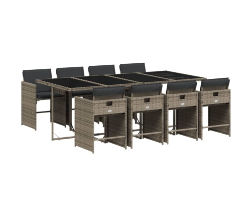 Set comedor jardín 9 pzas y cojines ratán sintético gris