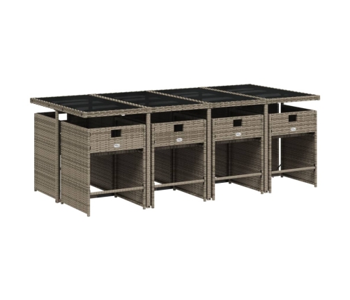 Set comedor jardín 9 pzas y cojines ratán sintético gris