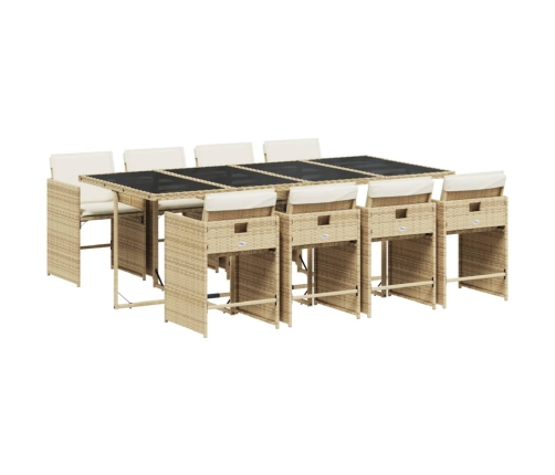 Set comedor de jardín 9 pzas con cojines ratán sintético beige