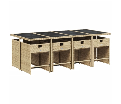 Set comedor de jardín 9 pzas con cojines ratán sintético beige