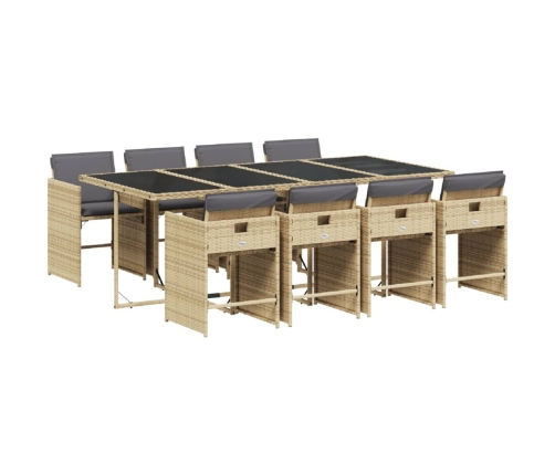 Set comedor de jardín 9 pzas con cojines ratán sintético beige