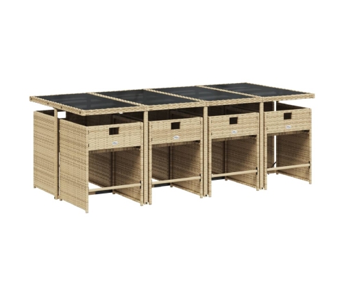 Set comedor de jardín 9 pzas con cojines ratán sintético beige