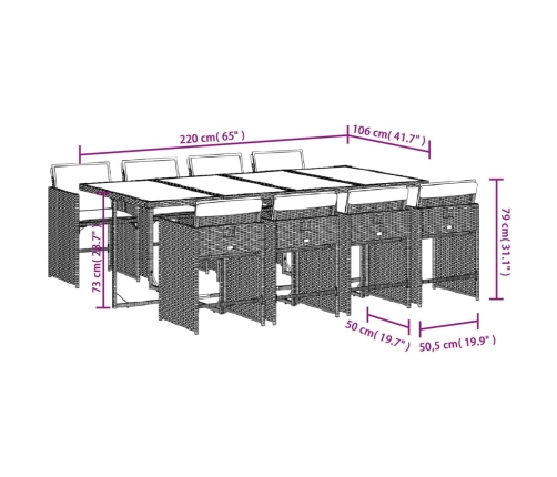 Set comedor de jardín 9 pzas con cojines ratán sintético beige
