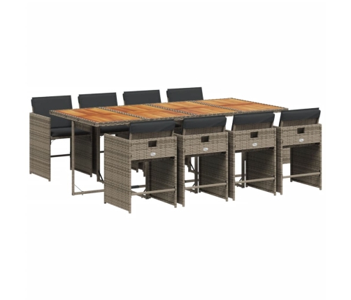 Set comedor jardín 9 pzas y cojines ratán sintético gris