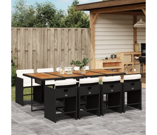 Set de comedor de jardín 9 pzas y cojines ratán sintético negro