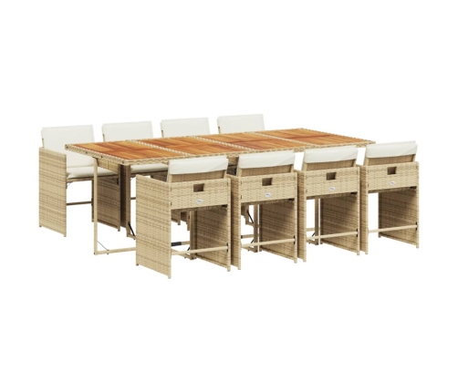 Set comedor de jardín 9 pzas con cojines ratán sintético beige
