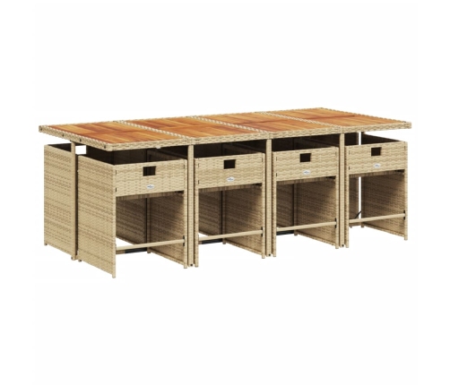 Set comedor de jardín 9 pzas con cojines ratán sintético beige