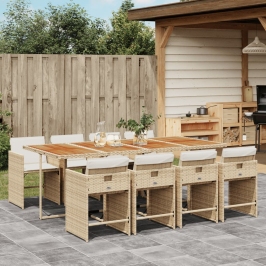 Set comedor de jardín 9 pzas con cojines ratán sintético beige