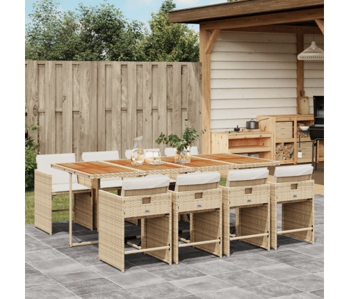 Set comedor de jardín 9 pzas con cojines ratán sintético beige
