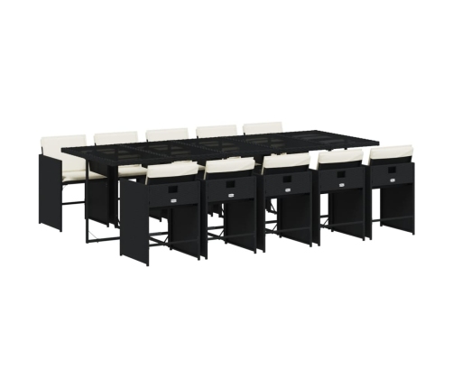 Set de comedor jardín 11 pzas con cojines ratán sintético negro