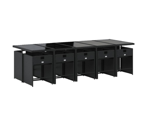 Set de comedor jardín 11 pzas con cojines ratán sintético negro