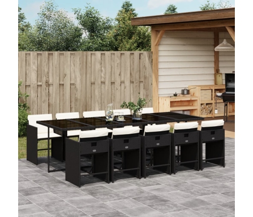 Set de comedor jardín 11 pzas con cojines ratán sintético negro