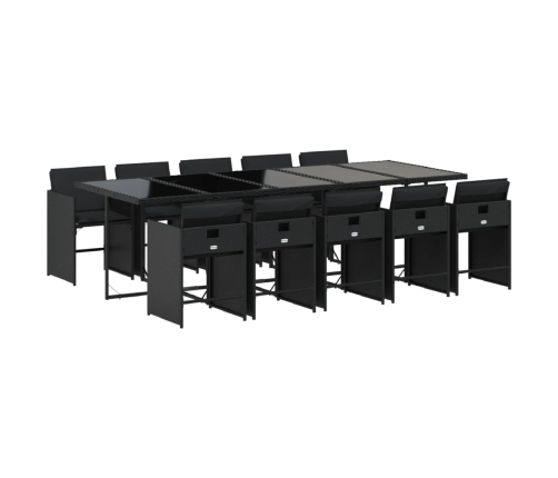 Set de comedor jardín 11 pzas con cojines ratán sintético negro