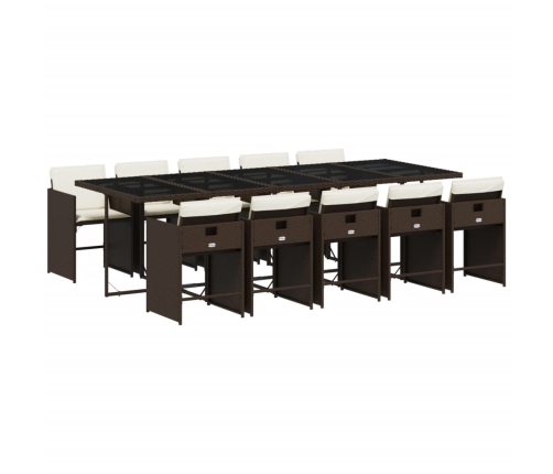 Set comedor de jardín 11 pzas y cojines ratán sintético marrón