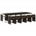 Set comedor de jardín 11 pzas y cojines ratán sintético marrón