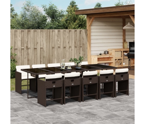 Set comedor de jardín 11 pzas y cojines ratán sintético marrón